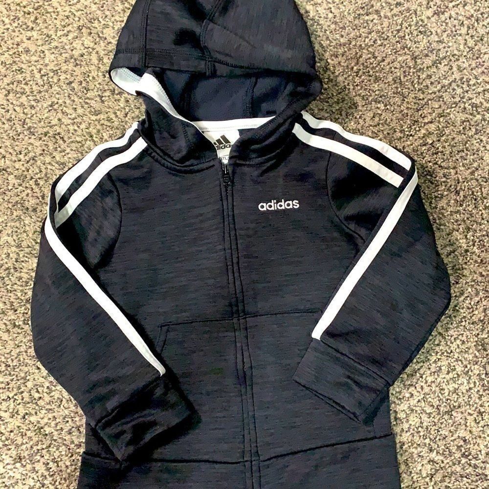 Adidas Dark Gray Hoodie Full Zip Track Jacket - 3T